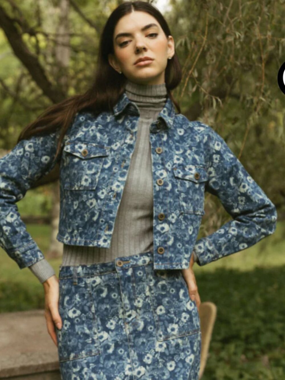Heritage Denim Floral Denim Crop Jacket Women's Size XS Blue